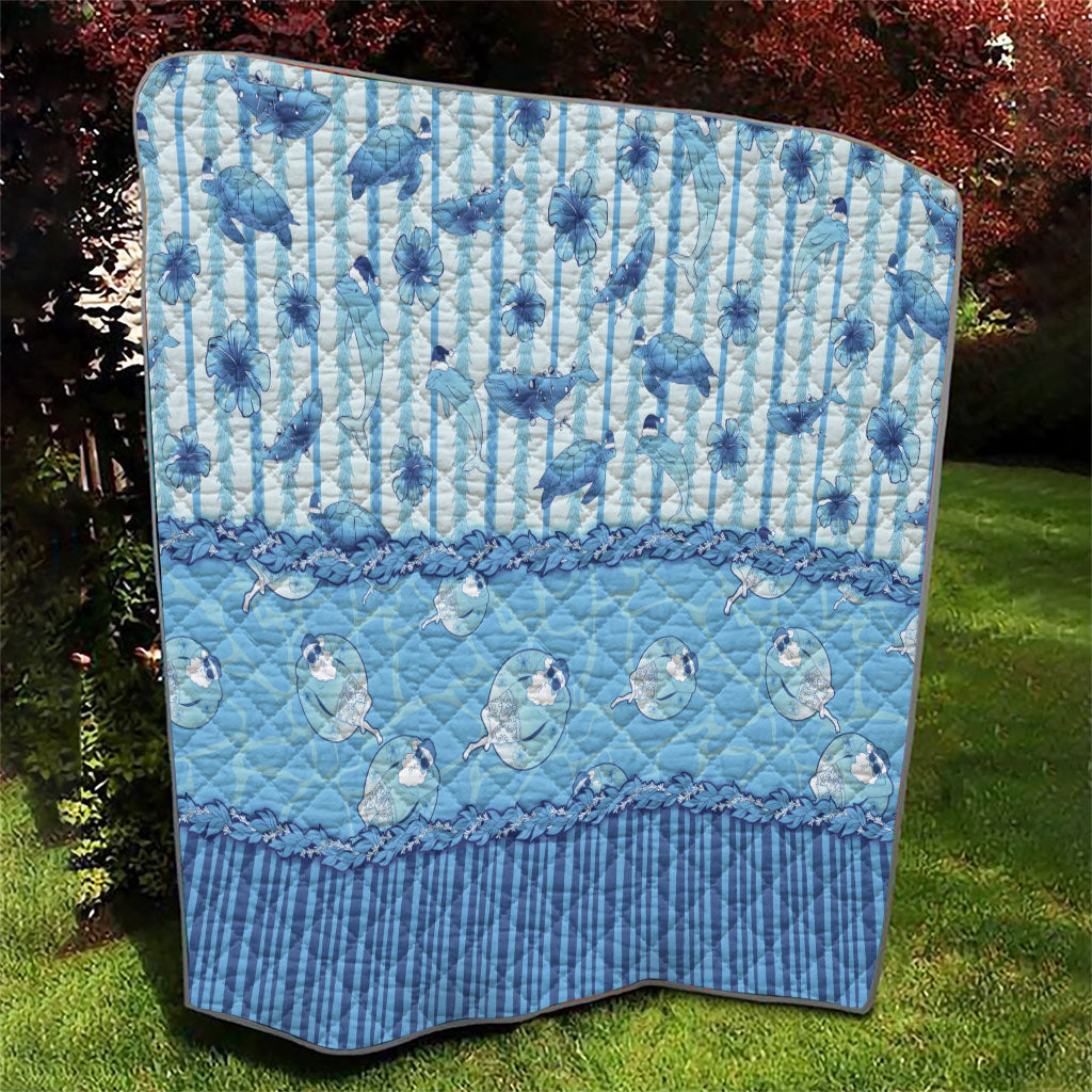 Hawaii Christmas In July Quilt Sky Blue Mele Kalikimaka Sea Animals
