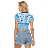 Hawaii Christmas In July Raglan Cropped T Shirt Sky Blue Mele Kalikimaka Sea Animals DT05 - Polynesian Pride