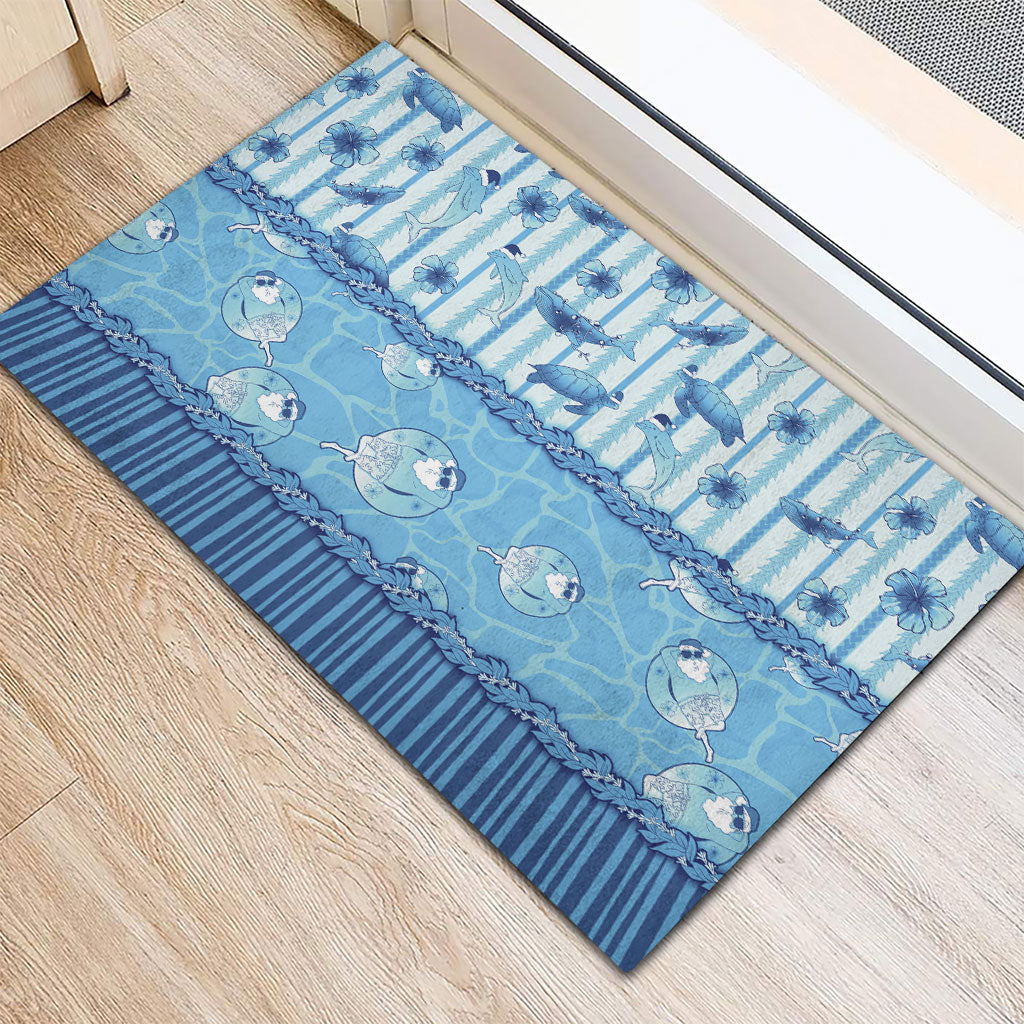 Hawaii Christmas In July Rubber Doormat Sky Blue Mele Kalikimaka Sea Animals