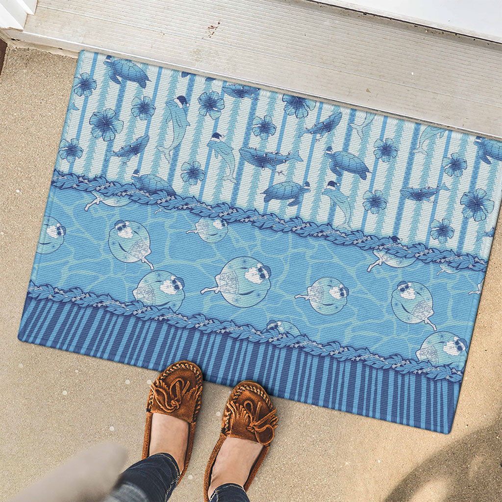 Hawaii Christmas In July Rubber Doormat Sky Blue Mele Kalikimaka Sea Animals