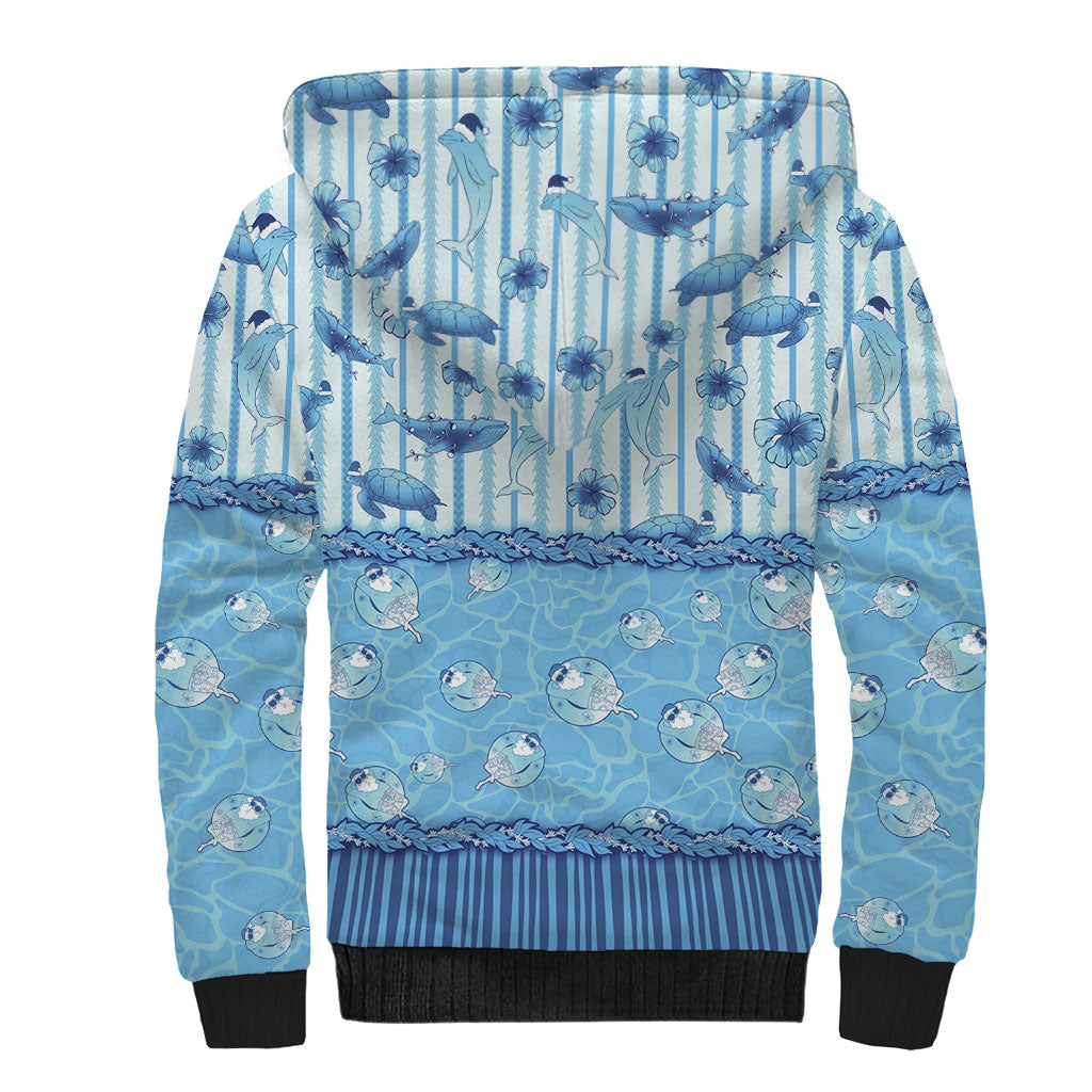 Hawaii Christmas In July Sherpa Hoodie Sky Blue Mele Kalikimaka Sea Animals DT05 - Polynesian Pride