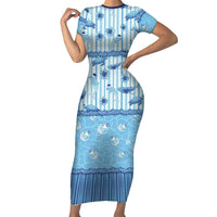 Hawaii Christmas In July Short Sleeve Bodycon Dress Sky Blue Mele Kalikimaka Sea Animals DT05 Long Dress Blue - Polynesian Pride