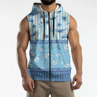 Hawaii Christmas In July Sleeveless Zip Hoodie Sky Blue Mele Kalikimaka Sea Animals DT05 - Polynesian Pride