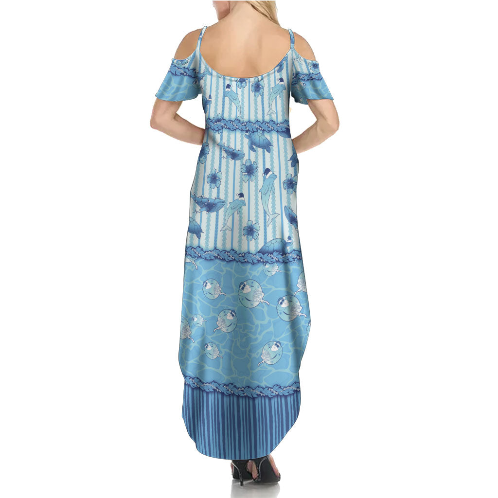 Hawaii Christmas In July Summer Maxi Dress Sky Blue Mele Kalikimaka Sea Animals