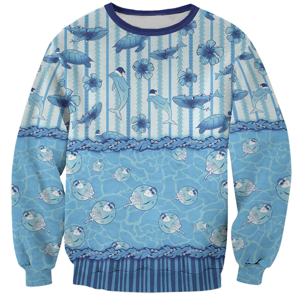 Hawaii Christmas In July Sweatshirt Sky Blue Mele Kalikimaka Sea Animals