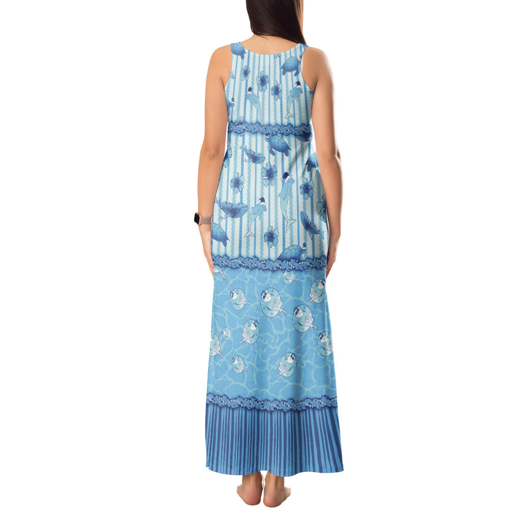 Hawaii Christmas In July Tank Maxi Dress Sky Blue Mele Kalikimaka Sea Animals DT05 - Polynesian Pride