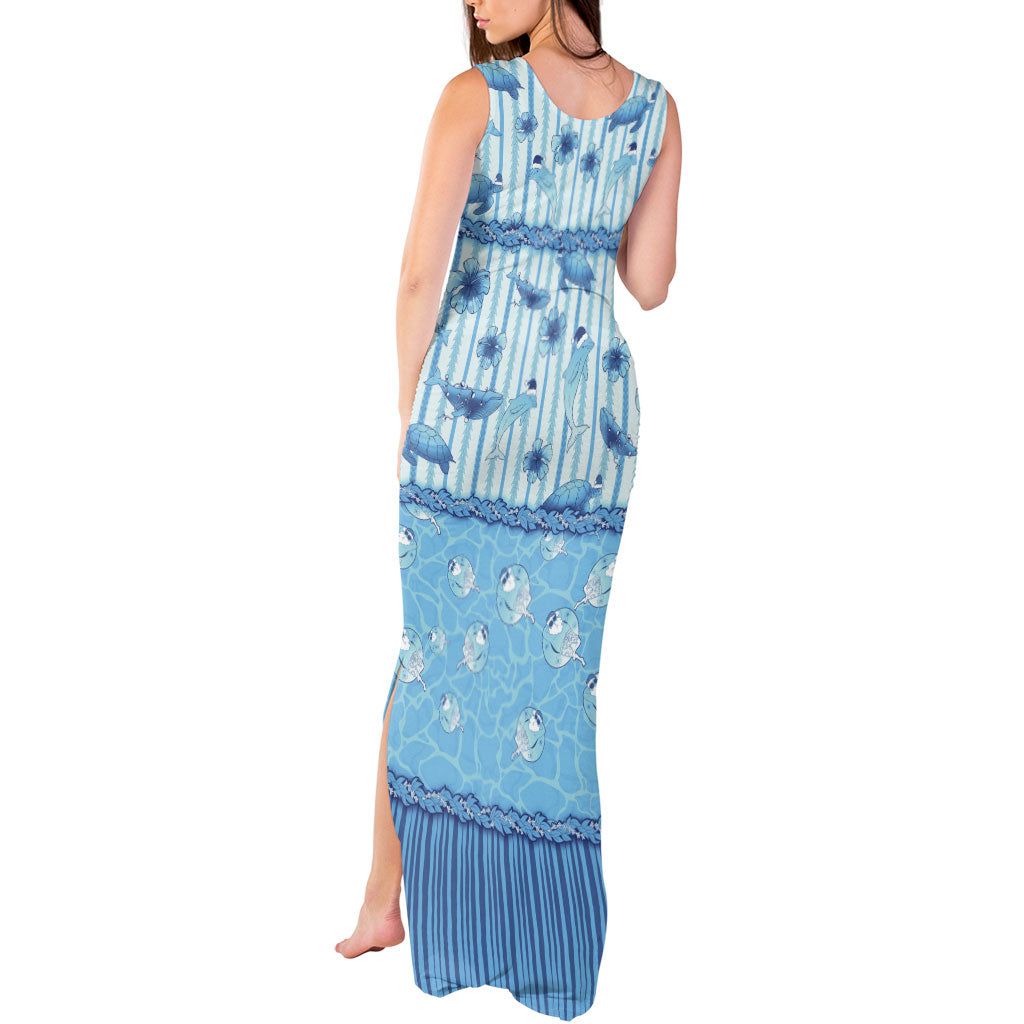 Hawaii Christmas In July Tank Maxi Dress Sky Blue Mele Kalikimaka Sea Animals DT05 - Polynesian Pride