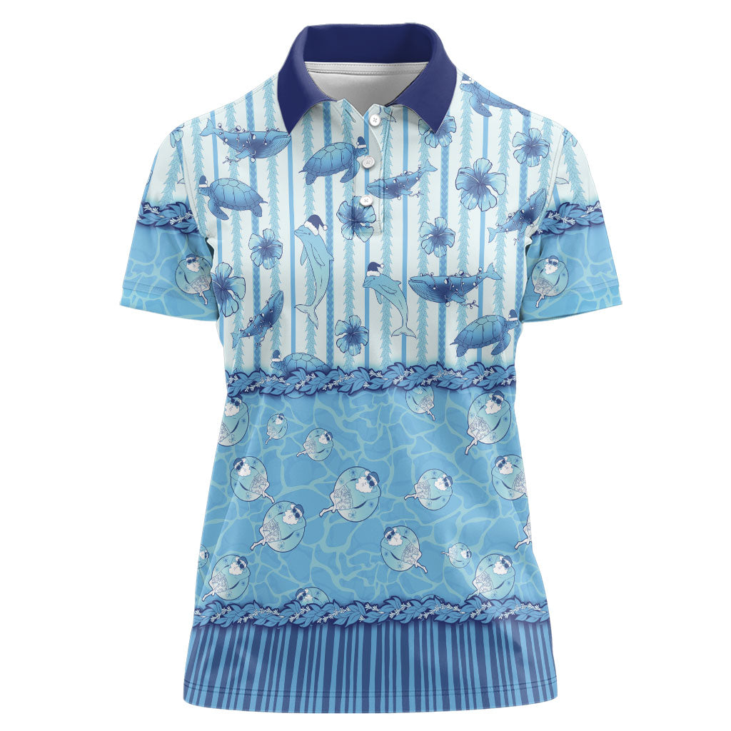 Hawaii Christmas In July Women Polo Shirt Sky Blue Mele Kalikimaka Sea Animals DT05 Female Blue - Polynesian Pride