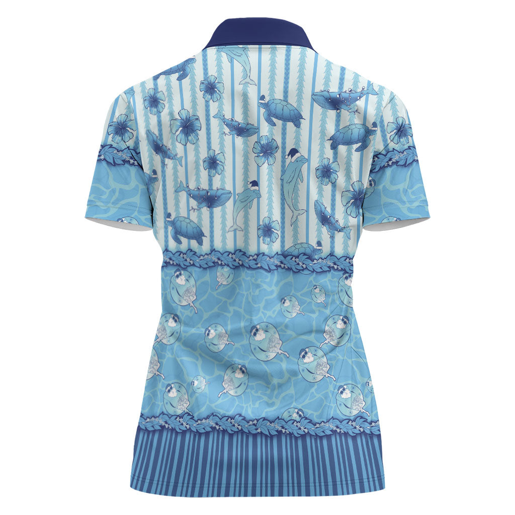 Hawaii Christmas In July Women Polo Shirt Sky Blue Mele Kalikimaka Sea Animals DT05 - Polynesian Pride