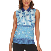 Hawaii Christmas In July Women Sleeveless Polo Shirt Sky Blue Mele Kalikimaka Sea Animals DT05 - Polynesian Pride