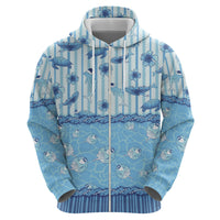 Hawaii Christmas In July Zip Hoodie Sky Blue Mele Kalikimaka Sea Animals DT05 - Polynesian Pride