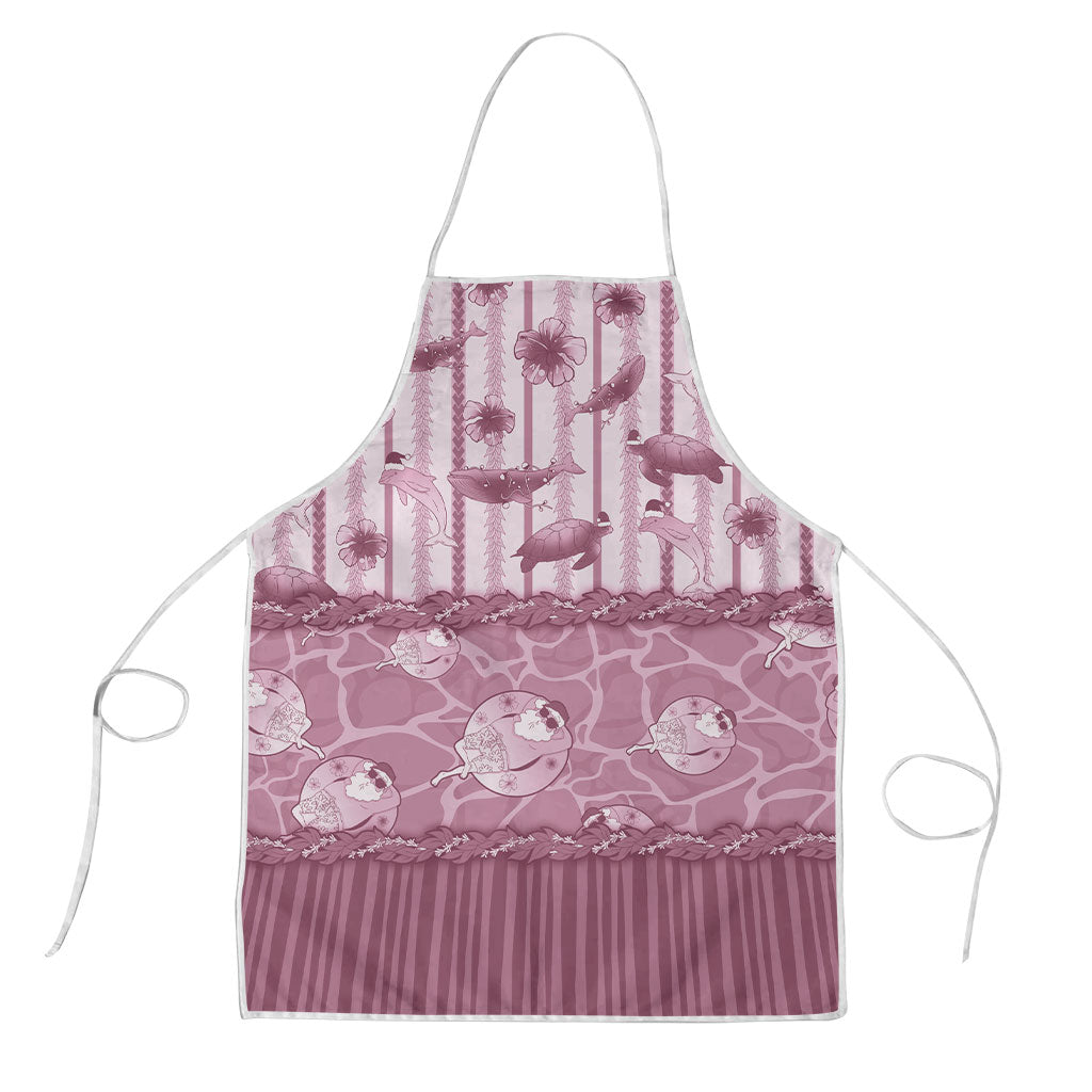 Hawaii Christmas In July Apron Dusty Pink Mele Kalikimaka Sea Animals DT05 Pink - Polynesian Pride