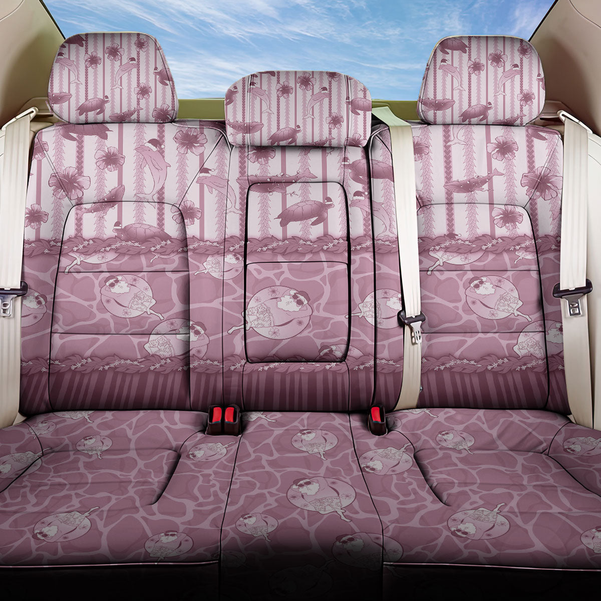 Hawaii Christmas In July Back Car Seat Cover Dusty Pink Mele Kalikimaka Sea Animals DT05 One Size Pink - Polynesian Pride