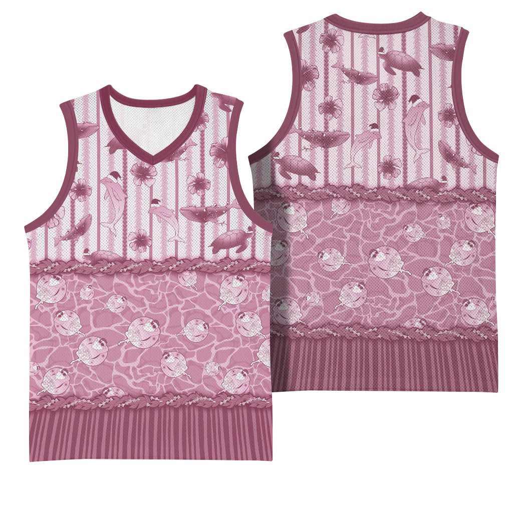 Hawaii Christmas In July Basketball Jersey Dusty Pink Mele Kalikimaka Sea Animals DT05 - Polynesian Pride