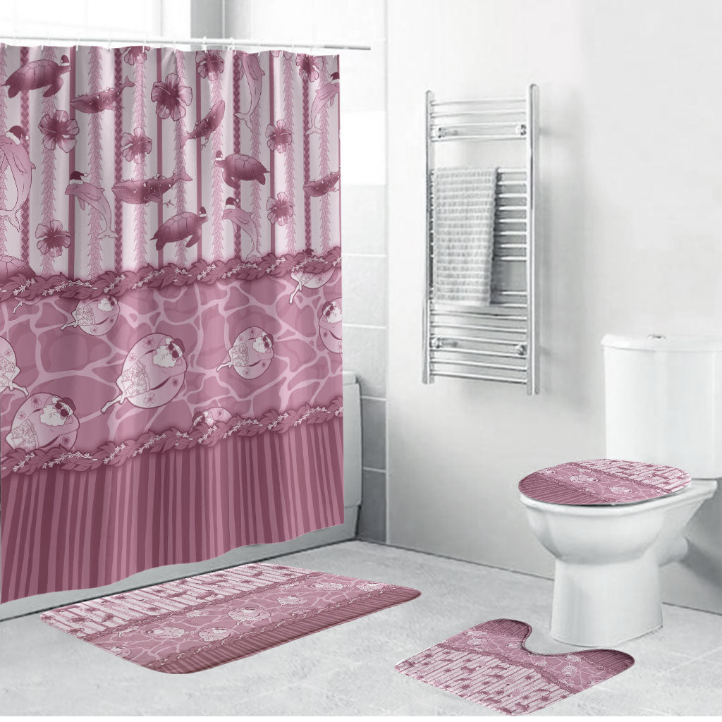 Hawaii Christmas In July Bathroom Set Dusty Pink Mele Kalikimaka Sea Animals DT05 Bathroom Set (4 pcs) Pink - Polynesian Pride