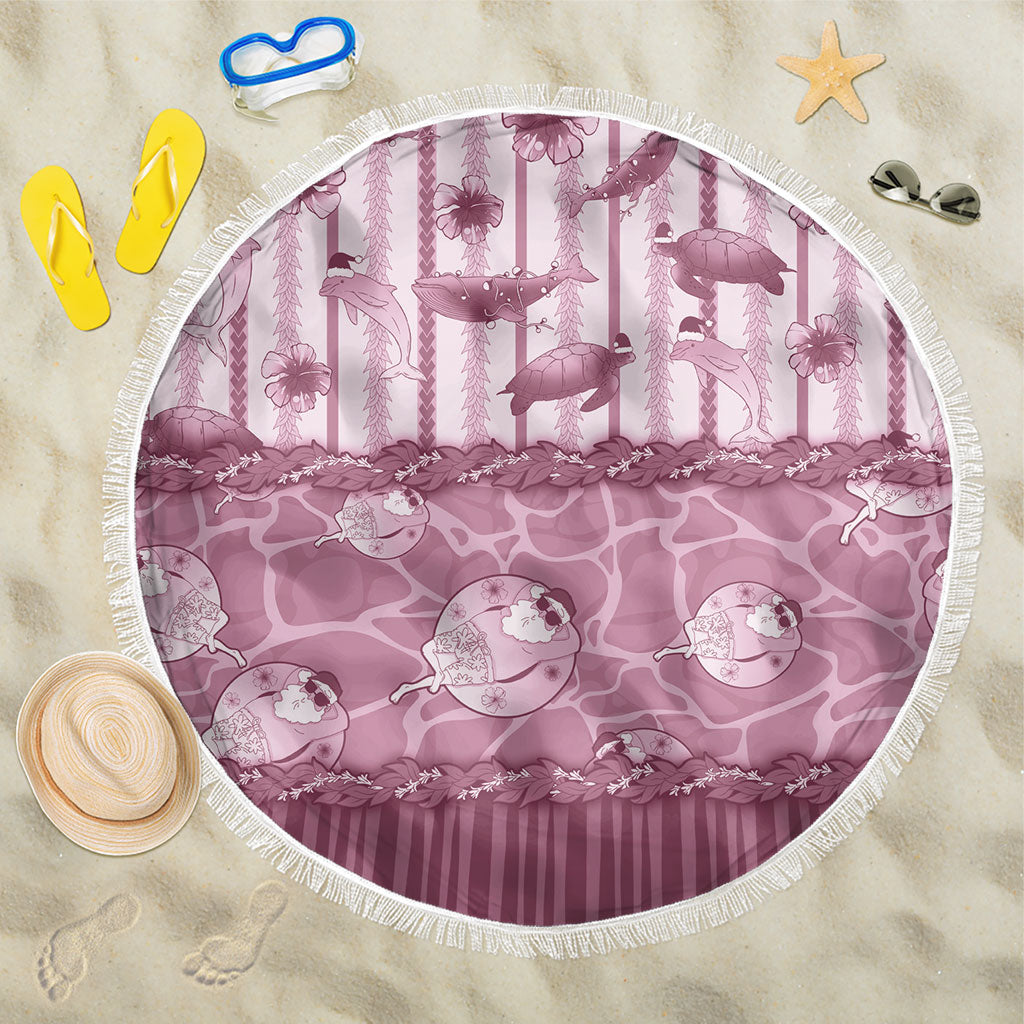 Hawaii Christmas In July Beach Blanket Dusty Pink Mele Kalikimaka Sea Animals DT05 One Size 150cm Pink - Polynesian Pride