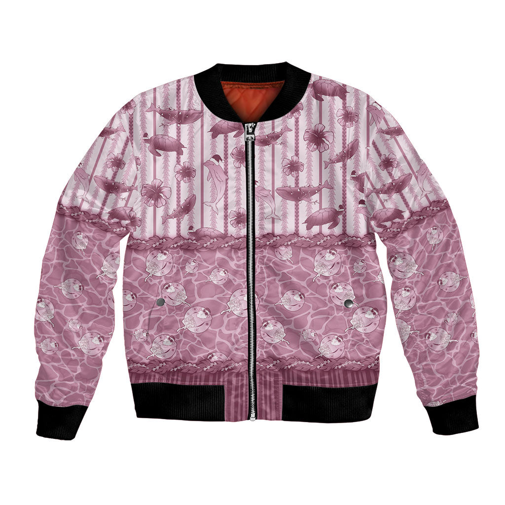 Hawaii Christmas In July Bomber Jacket Dusty Pink Mele Kalikimaka Sea Animals DT05 Unisex Pink - Polynesian Pride
