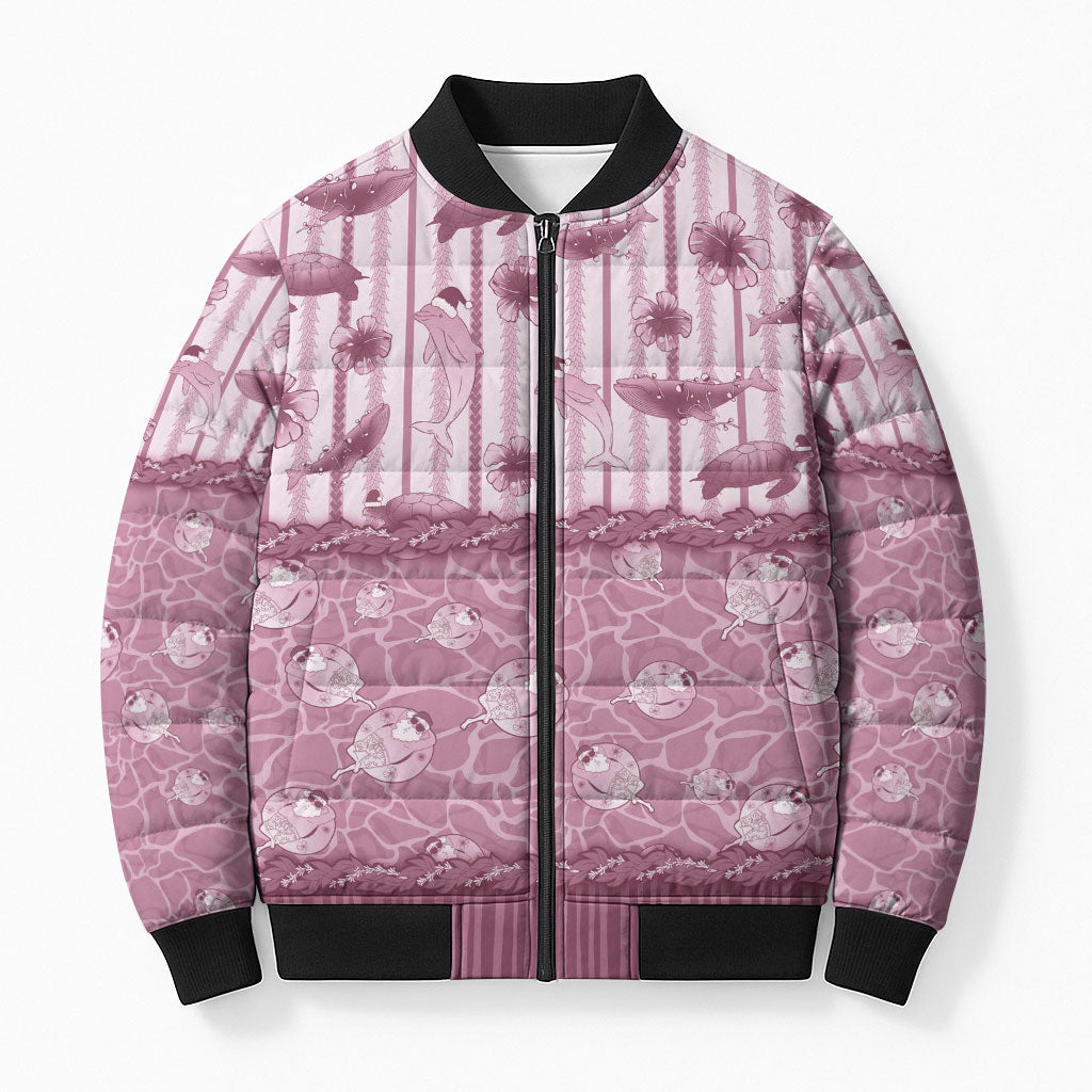 Hawaii Christmas In July Bomber Puffer Jacket Dusty Pink Mele Kalikimaka Sea Animals DT05 Unisex Pink - Polynesian Pride