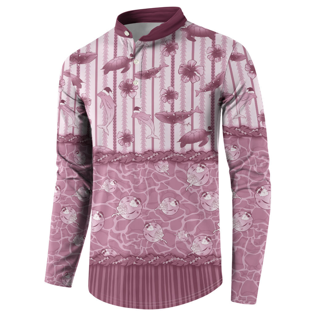 Hawaii Christmas In July Button Sweatshirt Dusty Pink Mele Kalikimaka Sea Animals