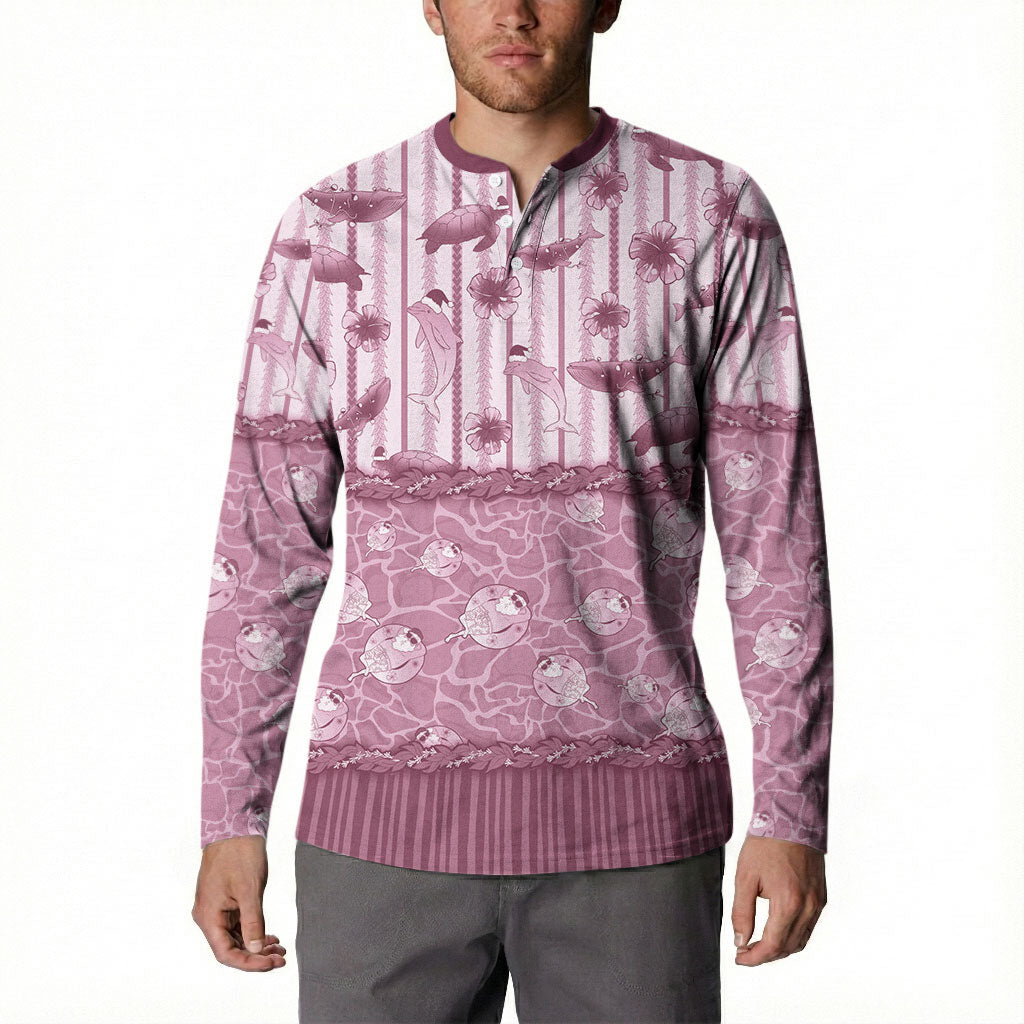 Hawaii Christmas In July Button Sweatshirt Dusty Pink Mele Kalikimaka Sea Animals