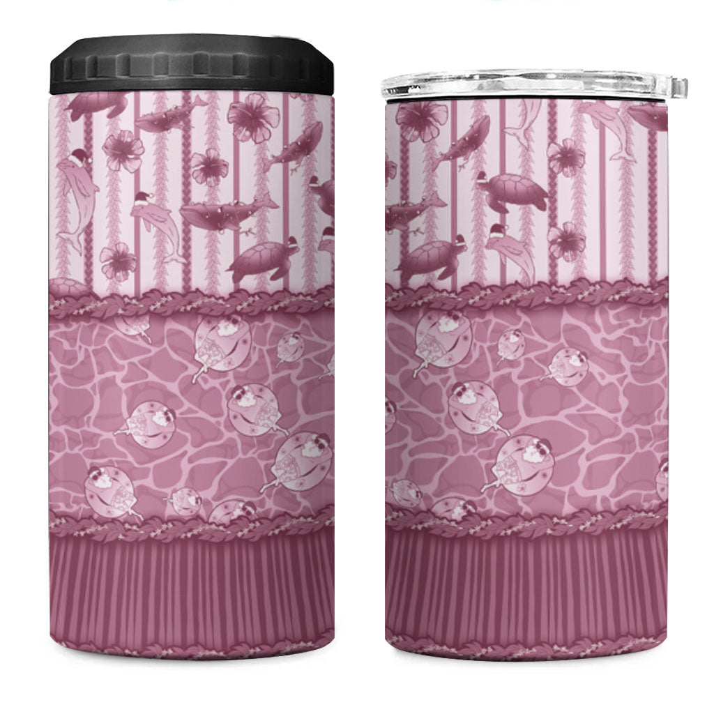 Hawaii Christmas In July 4 in 1 Can Cooler Tumbler Dusty Pink Mele Kalikimaka Sea Animals DT05 One Size: 16 oz Pink - Polynesian Pride