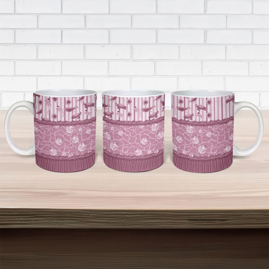 Hawaii Christmas In July Ceramic Mug Dusty Pink Mele Kalikimaka Sea Animals