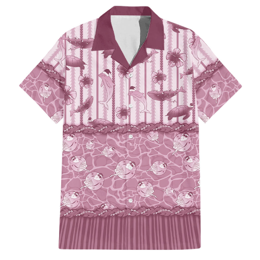 Hawaii Christmas In July Family Matching Long Sleeve Bodycon Dress and Hawaiian Shirt Dusty Pink Mele Kalikimaka Sea Animals DT05 Dad's Shirt - Short Sleeve Pink - Polynesian Pride