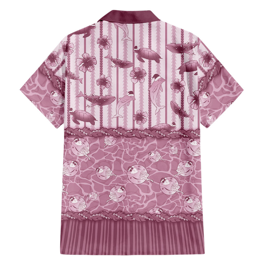 Hawaii Christmas In July Family Matching Long Sleeve Bodycon Dress and Hawaiian Shirt Dusty Pink Mele Kalikimaka Sea Animals DT05 - Polynesian Pride