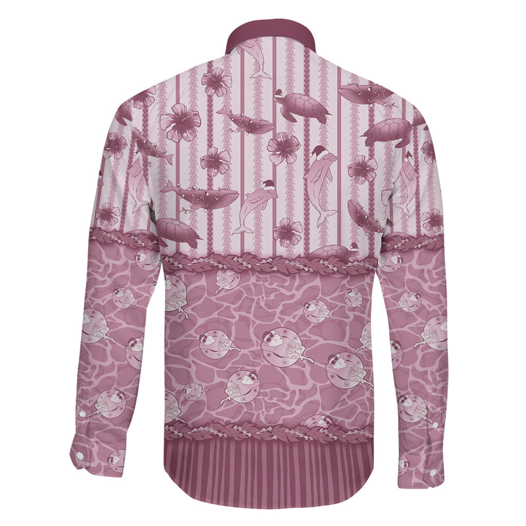 Hawaii Christmas In July Family Matching Off The Shoulder Long Sleeve Dress and Hawaiian Shirt Dusty Pink Mele Kalikimaka Sea Animals DT05 - Polynesian Pride