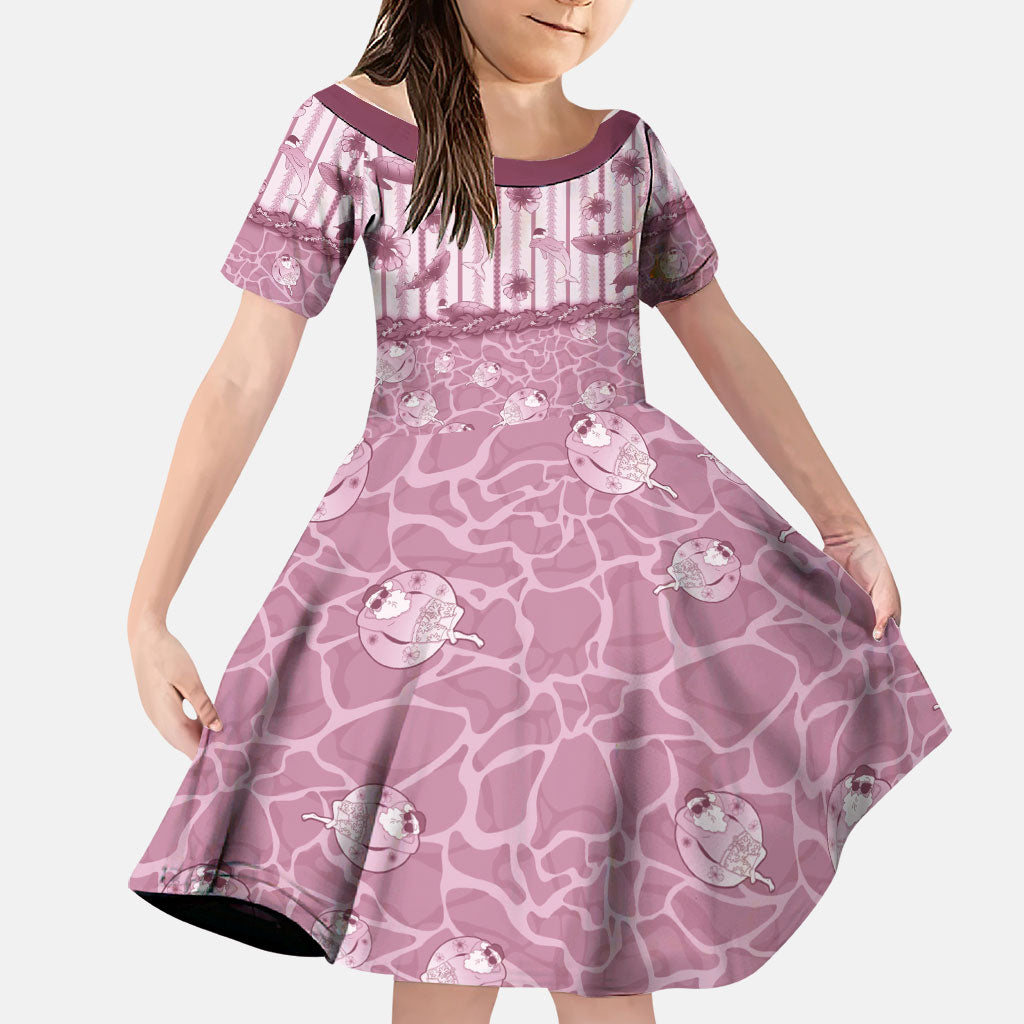 Hawaii Christmas In July Family Matching Off Shoulder Maxi Dress and Hawaiian Shirt Dusty Pink Mele Kalikimaka Sea Animals DT05 Daughter's Dress Pink - Polynesian Pride