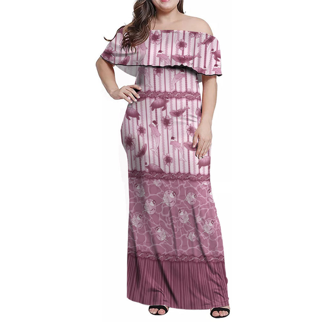 Hawaii Christmas In July Family Matching Off Shoulder Maxi Dress and Hawaiian Shirt Dusty Pink Mele Kalikimaka Sea Animals DT05 Mom's Dress Pink - Polynesian Pride