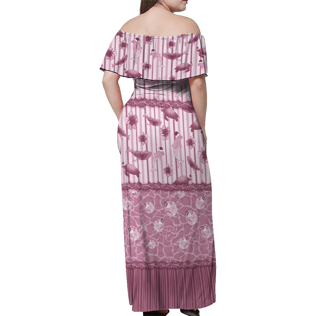 Hawaii Christmas In July Family Matching Off Shoulder Maxi Dress and Hawaiian Shirt Dusty Pink Mele Kalikimaka Sea Animals DT05 - Polynesian Pride