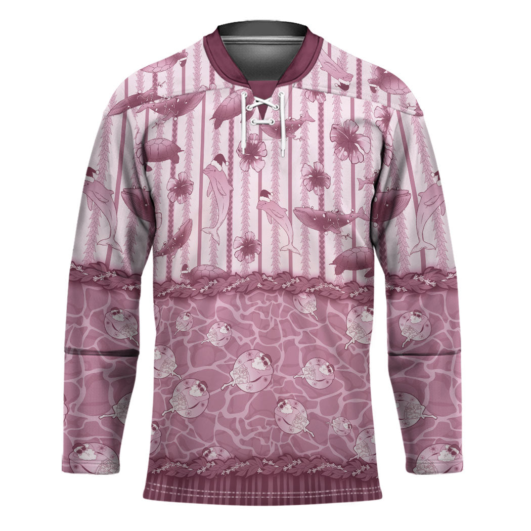 Hawaii Christmas In July Hockey Jersey Dusty Pink Mele Kalikimaka Sea Animals DT05 Unisex Pink - Polynesian Pride