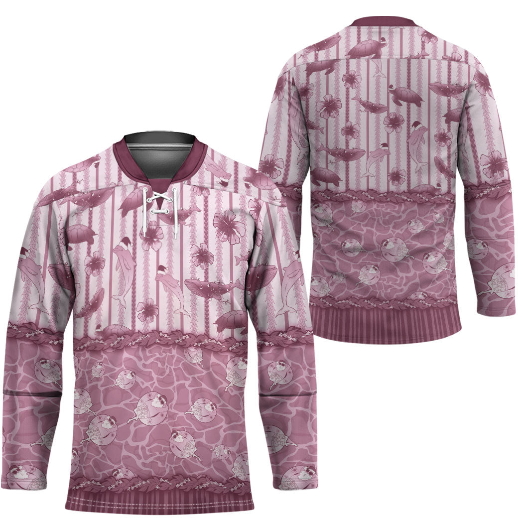 Hawaii Christmas In July Hockey Jersey Dusty Pink Mele Kalikimaka Sea Animals DT05 - Polynesian Pride