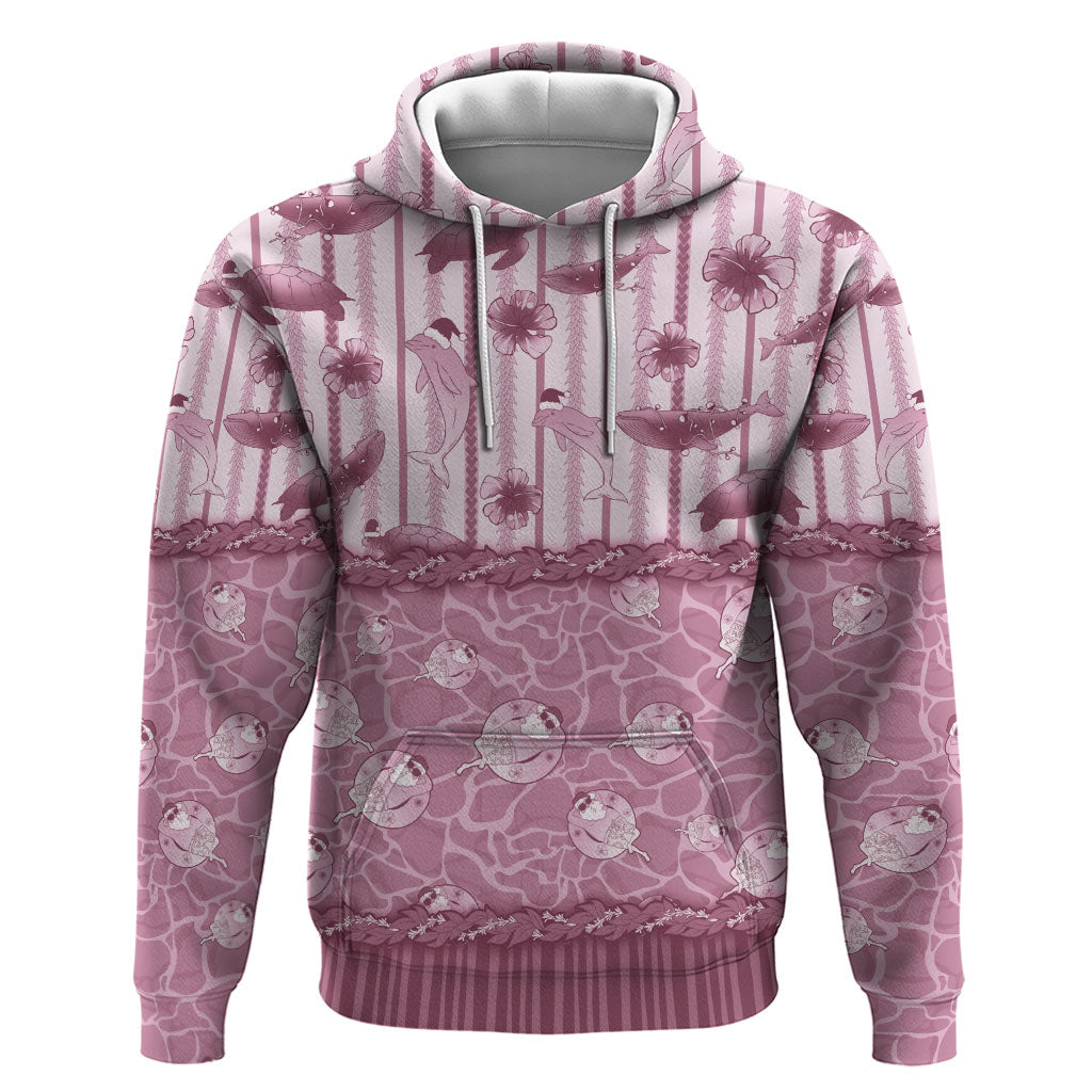 Hawaii Christmas In July Hoodie Dusty Pink Mele Kalikimaka Sea Animals DT05 Pullover Hoodie Pink - Polynesian Pride