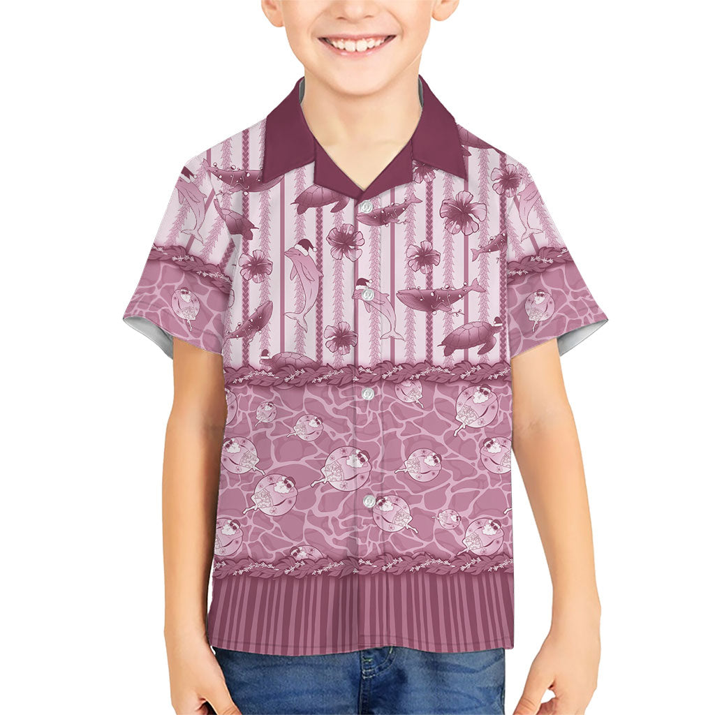 Hawaii Christmas In July Kid Hawaiian Shirt Dusty Pink Mele Kalikimaka Sea Animals DT05 Kid Pink - Polynesian Pride