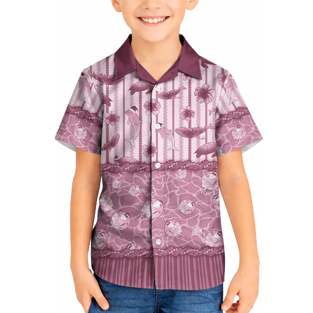 Hawaii Christmas In July Kid Hawaiian Shirt Dusty Pink Mele Kalikimaka Sea Animals DT05 Kid Pink - Polynesian Pride