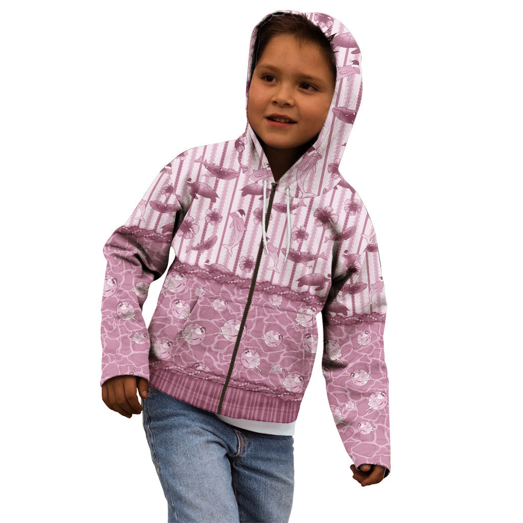 Hawaii Christmas In July Kid Hoodie Dusty Pink Mele Kalikimaka Sea Animals DT05 - Polynesian Pride