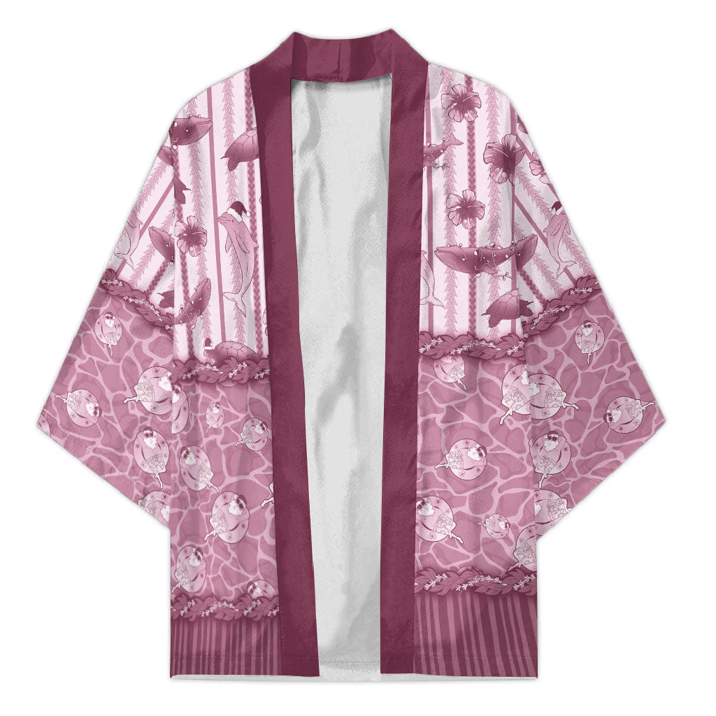 Hawaii Christmas In July Kimono Dusty Pink Mele Kalikimaka Sea Animals DT05 Unisex Pink - Polynesian Pride
