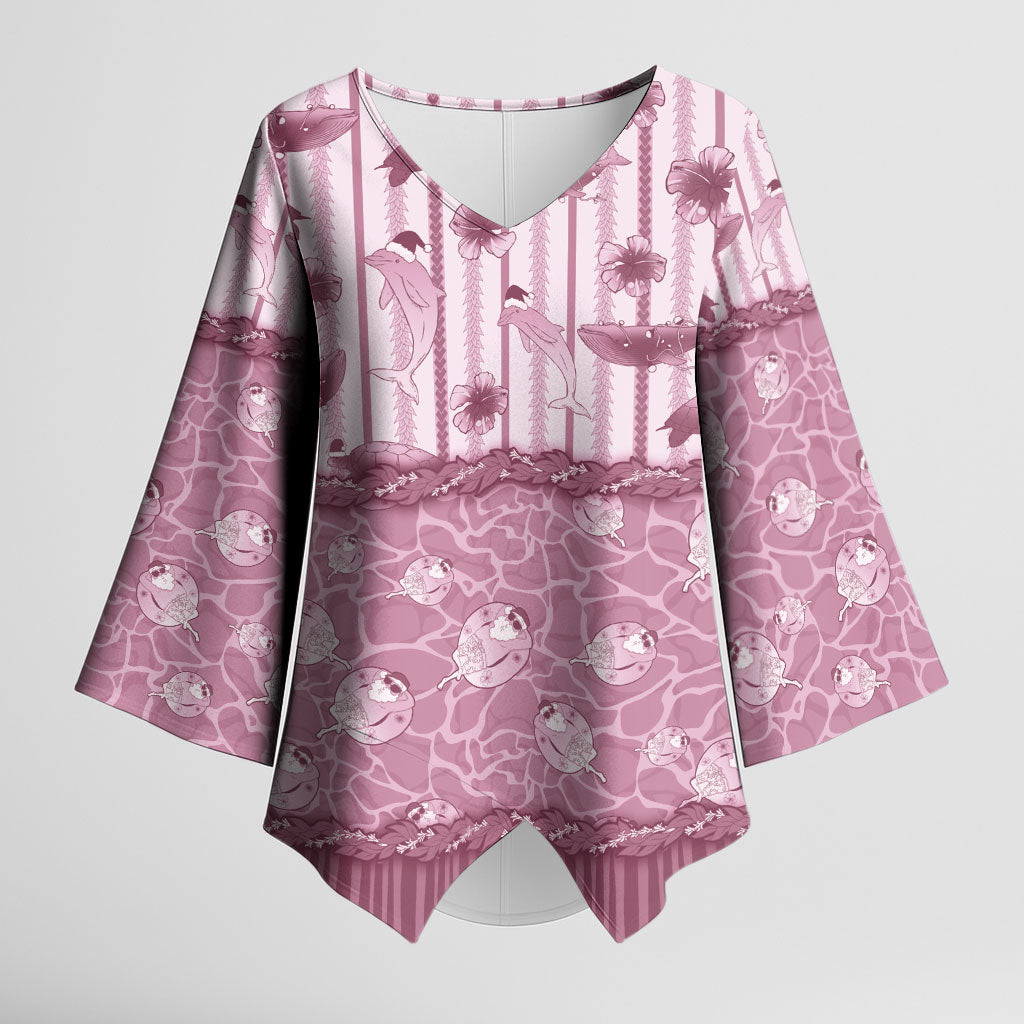 Hawaii Christmas In July Kimono Sleeve Blouse Dusty Pink Mele Kalikimaka Sea Animals DT05 Female Pink - Polynesian Pride