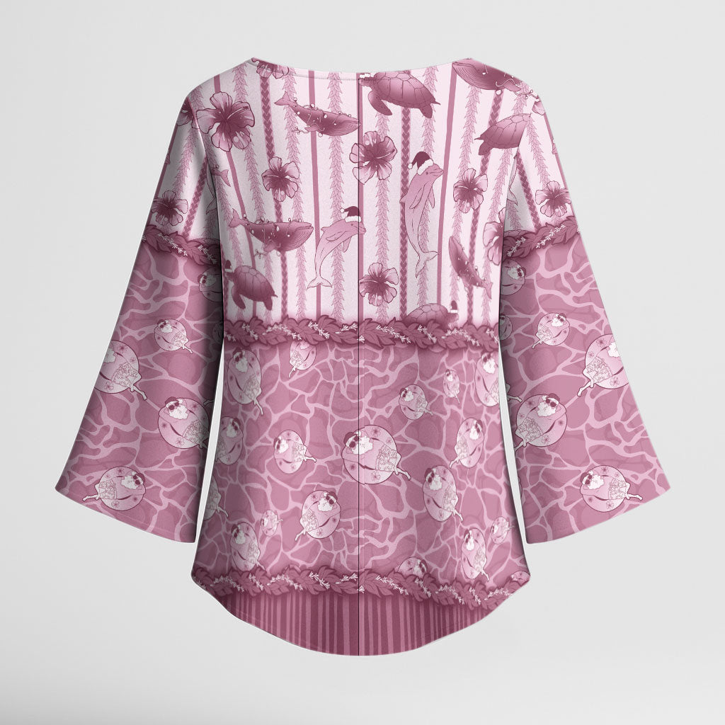 Hawaii Christmas In July Kimono Sleeve Blouse Dusty Pink Mele Kalikimaka Sea Animals DT05 - Polynesian Pride