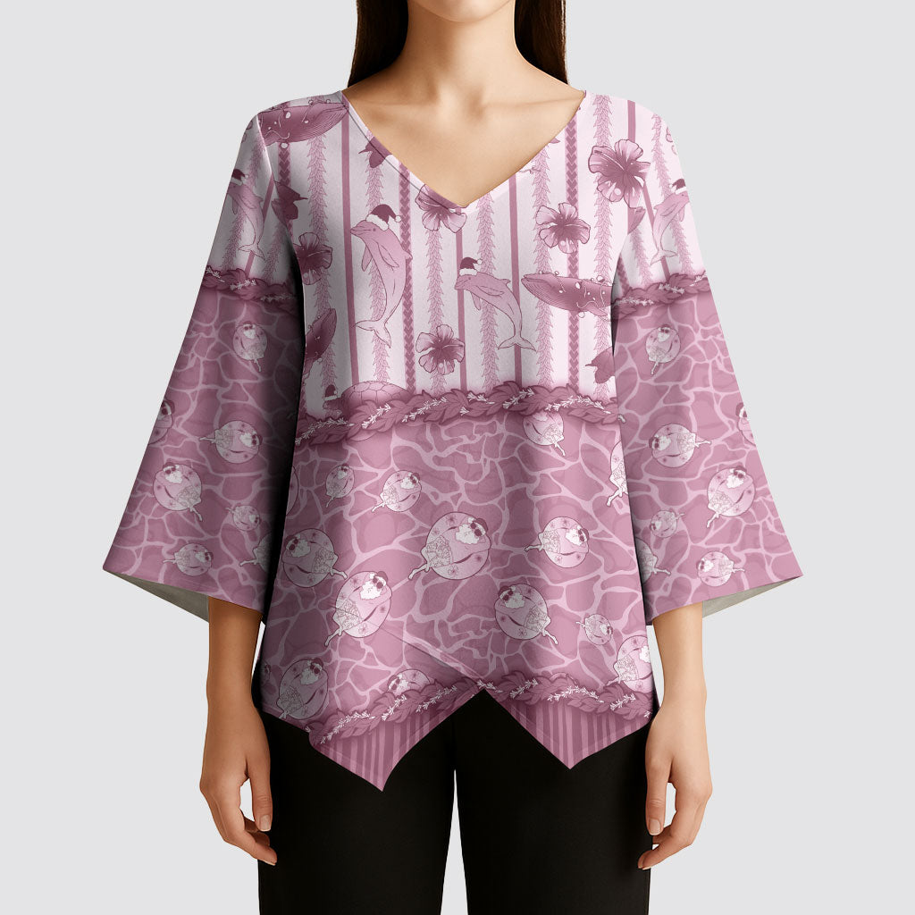 Hawaii Christmas In July Kimono Sleeve Blouse Dusty Pink Mele Kalikimaka Sea Animals DT05 - Polynesian Pride