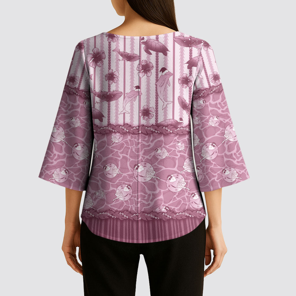 Hawaii Christmas In July Kimono Sleeve Blouse Dusty Pink Mele Kalikimaka Sea Animals DT05 - Polynesian Pride