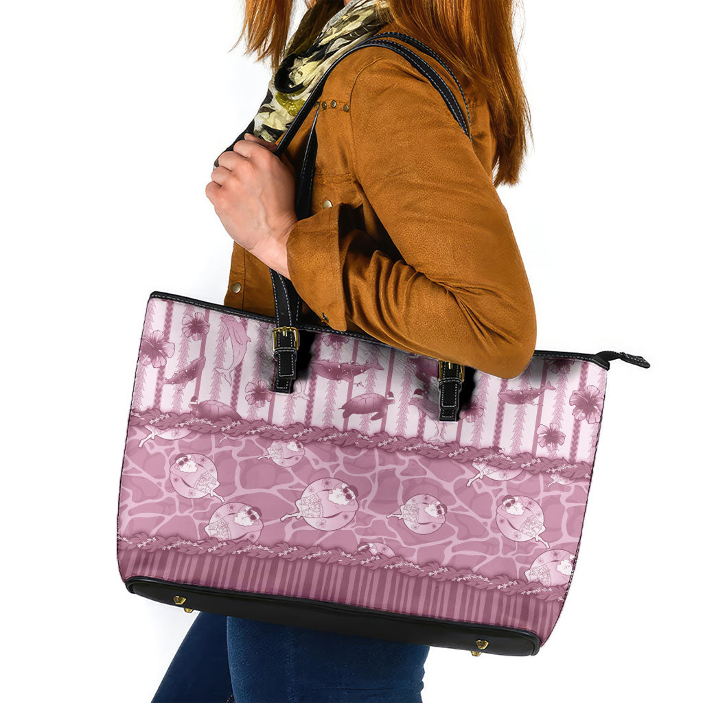 Hawaii Christmas In July Leather Tote Bag Dusty Pink Mele Kalikimaka Sea Animals DT05 Pink - Polynesian Pride