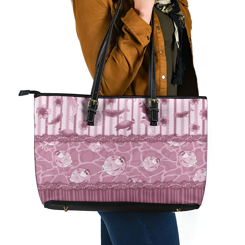 Hawaii Christmas In July Leather Tote Bag Dusty Pink Mele Kalikimaka Sea Animals DT05 - Polynesian Pride