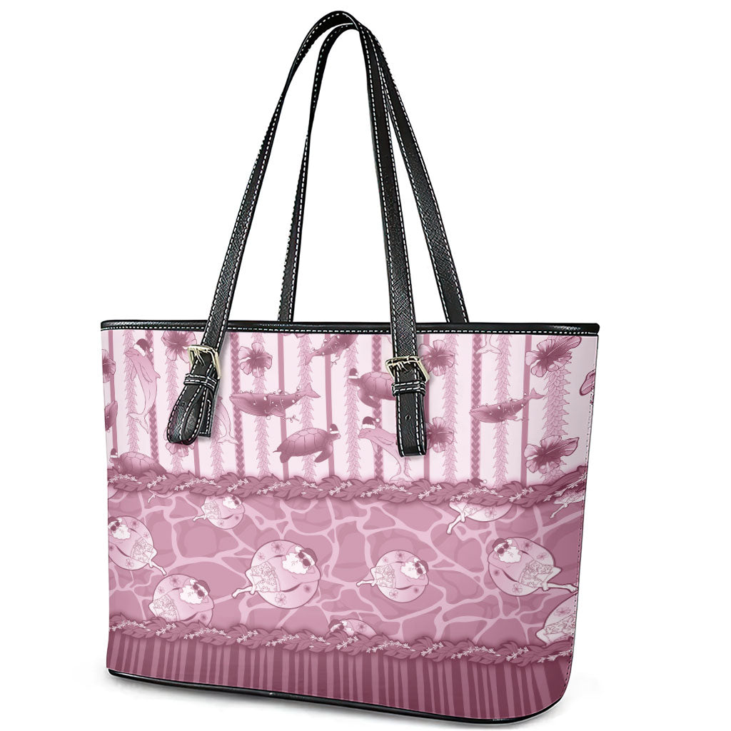 Hawaii Christmas In July Leather Tote Bag Dusty Pink Mele Kalikimaka Sea Animals DT05 - Polynesian Pride