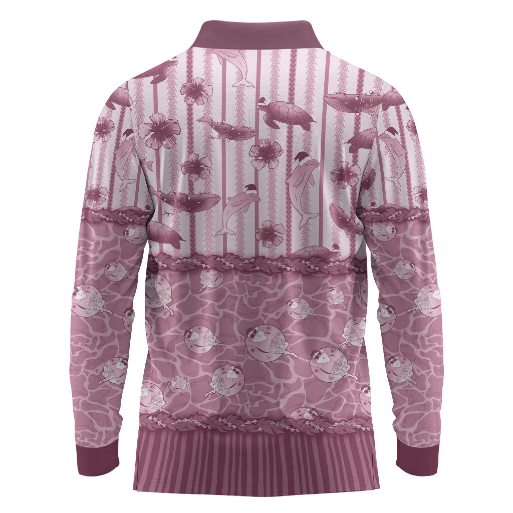 Hawaii Christmas In July Long Sleeve Polo Shirt Dusty Pink Mele Kalikimaka Sea Animals DT05 - Polynesian Pride