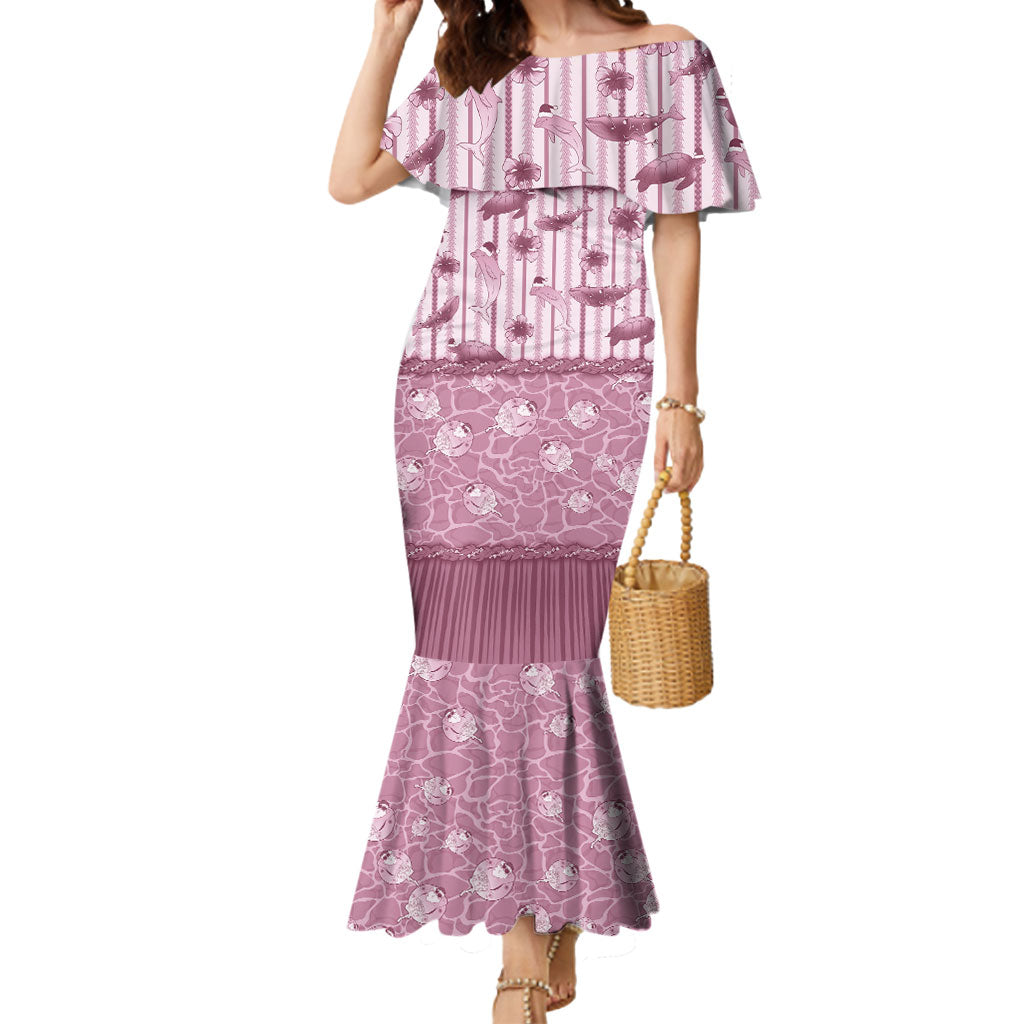Hawaii Christmas In July Mermaid Dress Dusty Pink Mele Kalikimaka Sea Animals DT05 Women Pink - Polynesian Pride