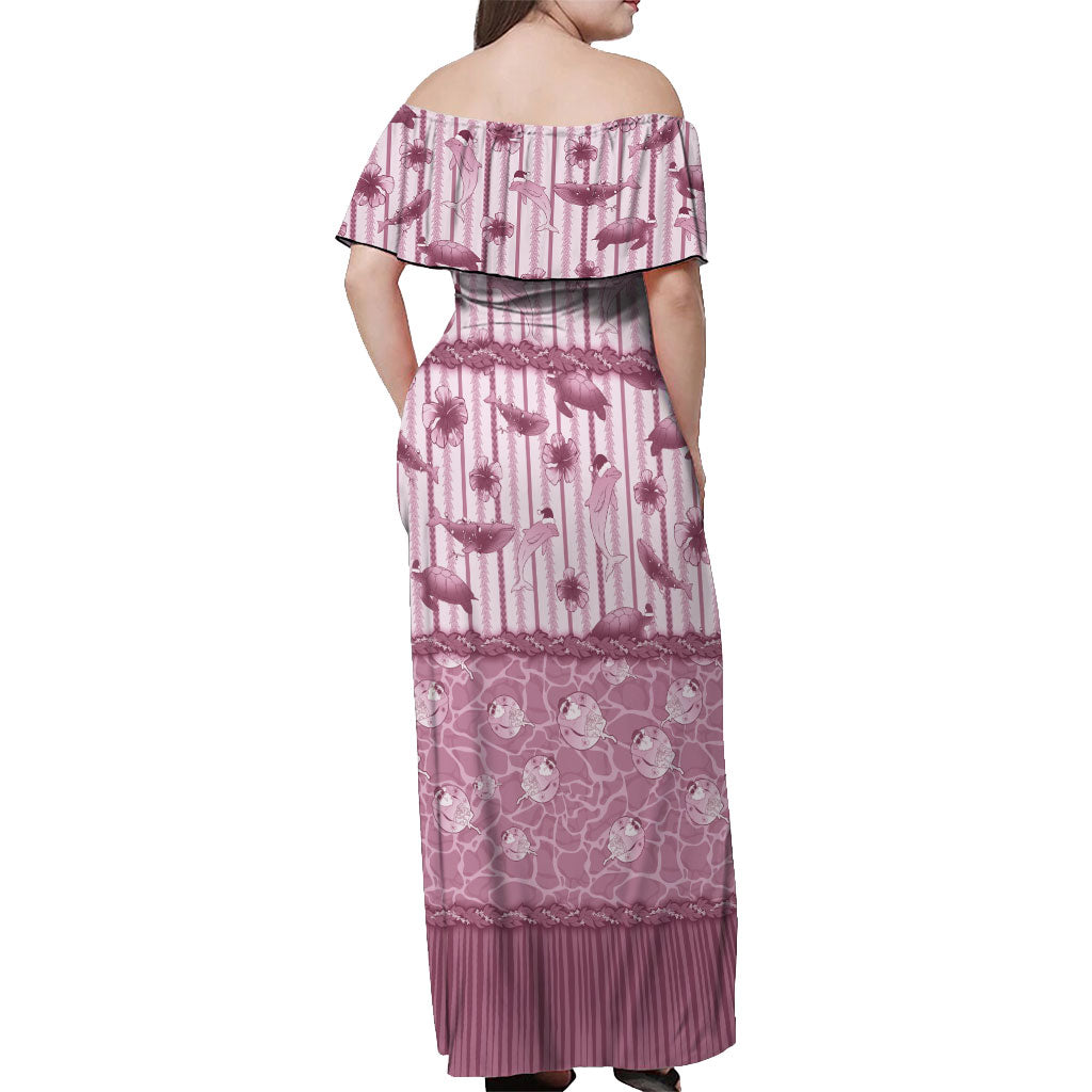 Hawaii Christmas In July Off Shoulder Maxi Dress Dusty Pink Mele Kalikimaka Sea Animals DT05 - Polynesian Pride