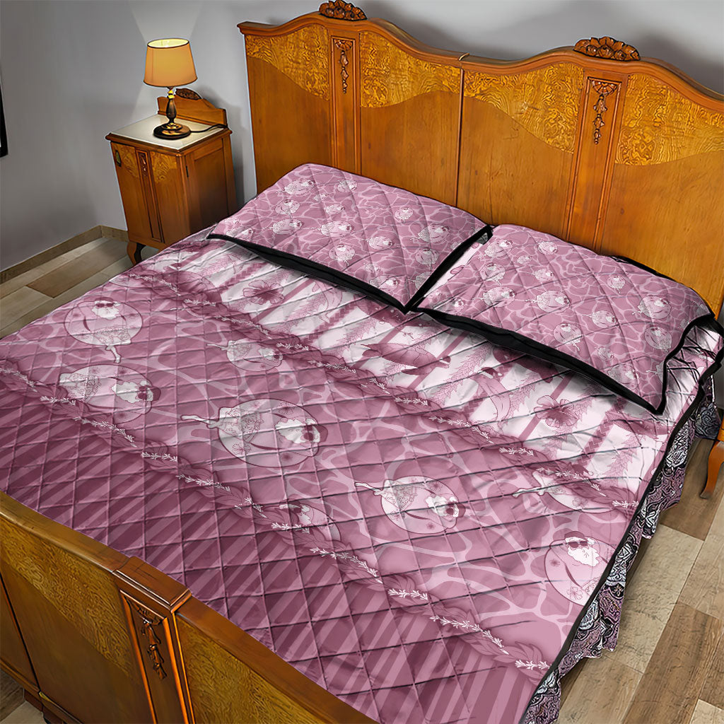 Hawaii Christmas In July Quilt Bed Set Dusty Pink Mele Kalikimaka Sea Animals